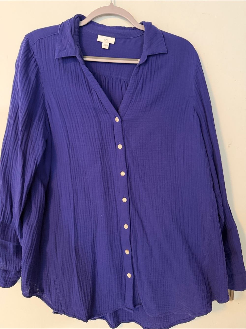 J.Jill Pure Jill Cotton Gauze Button Front Shirt Large Purple Blouse
